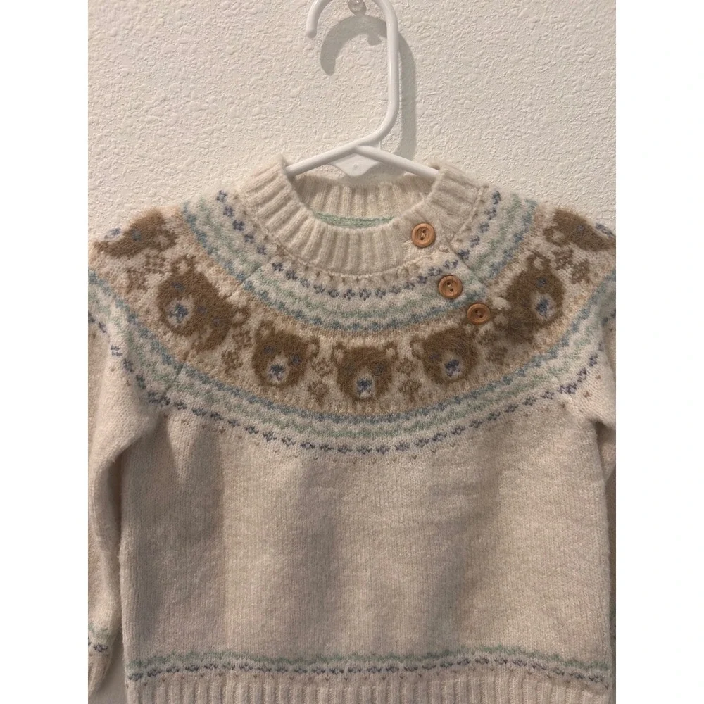 Tommy Bahama Kids Baby Sweater Fair Isle Bear Buttons Cream Size‎ 12M